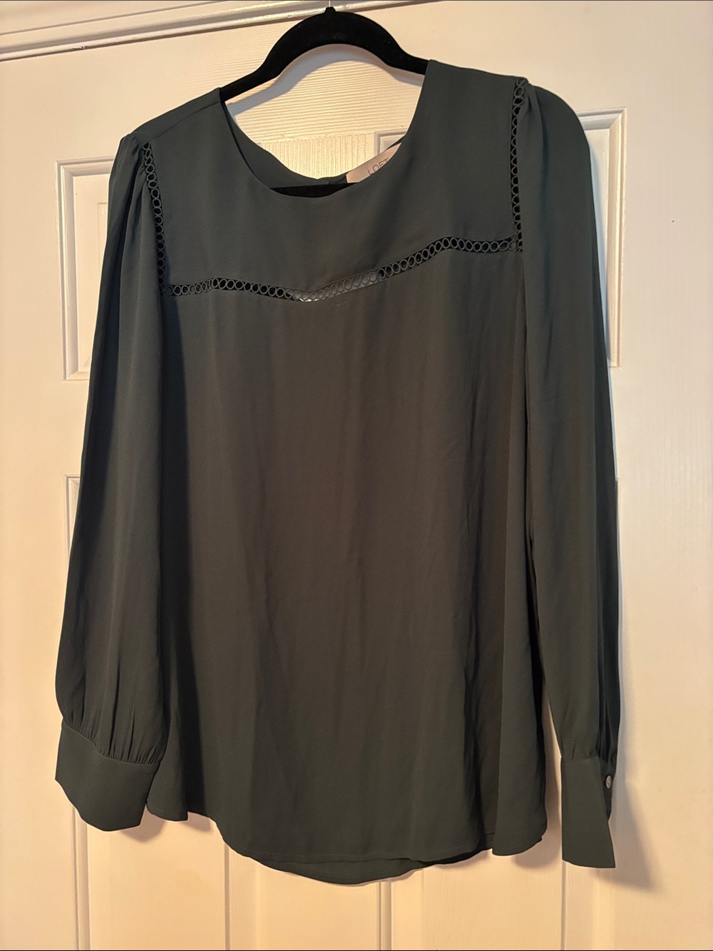 LOFT Olive Green Long-Sleeve Lace-Inset Blouse